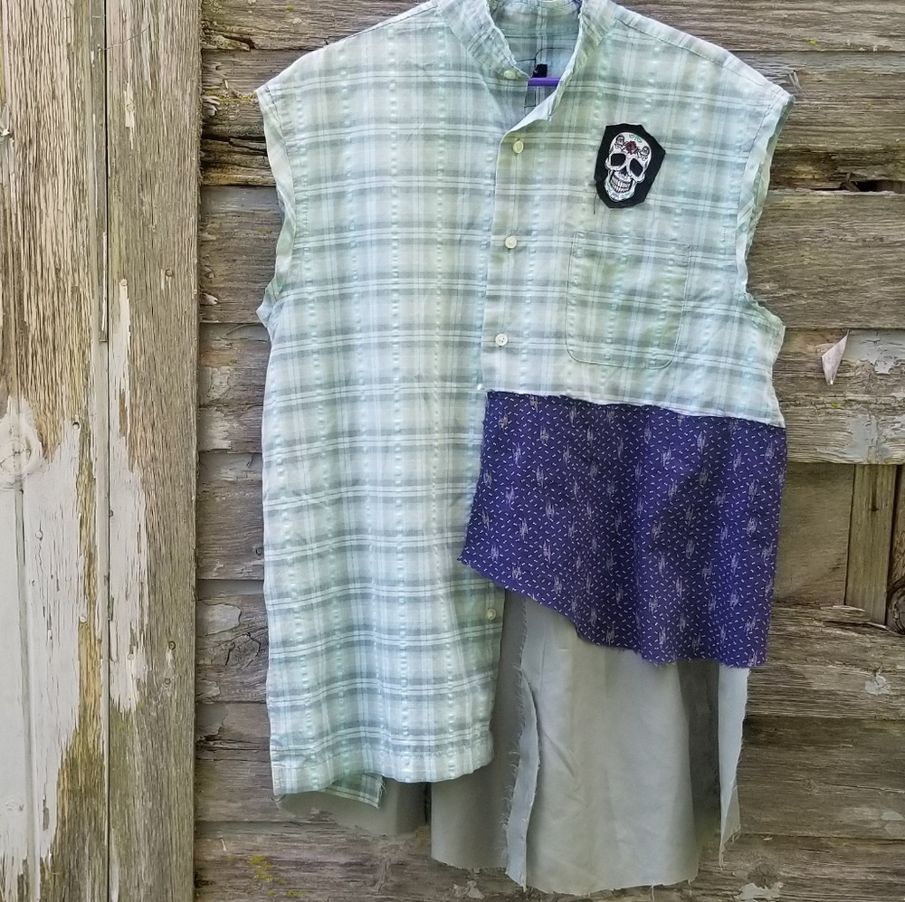Skull Upcycled Asymmetrical Blouse